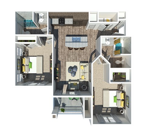 Floor plan for 2 beds, 2 baths, 1052 sqft